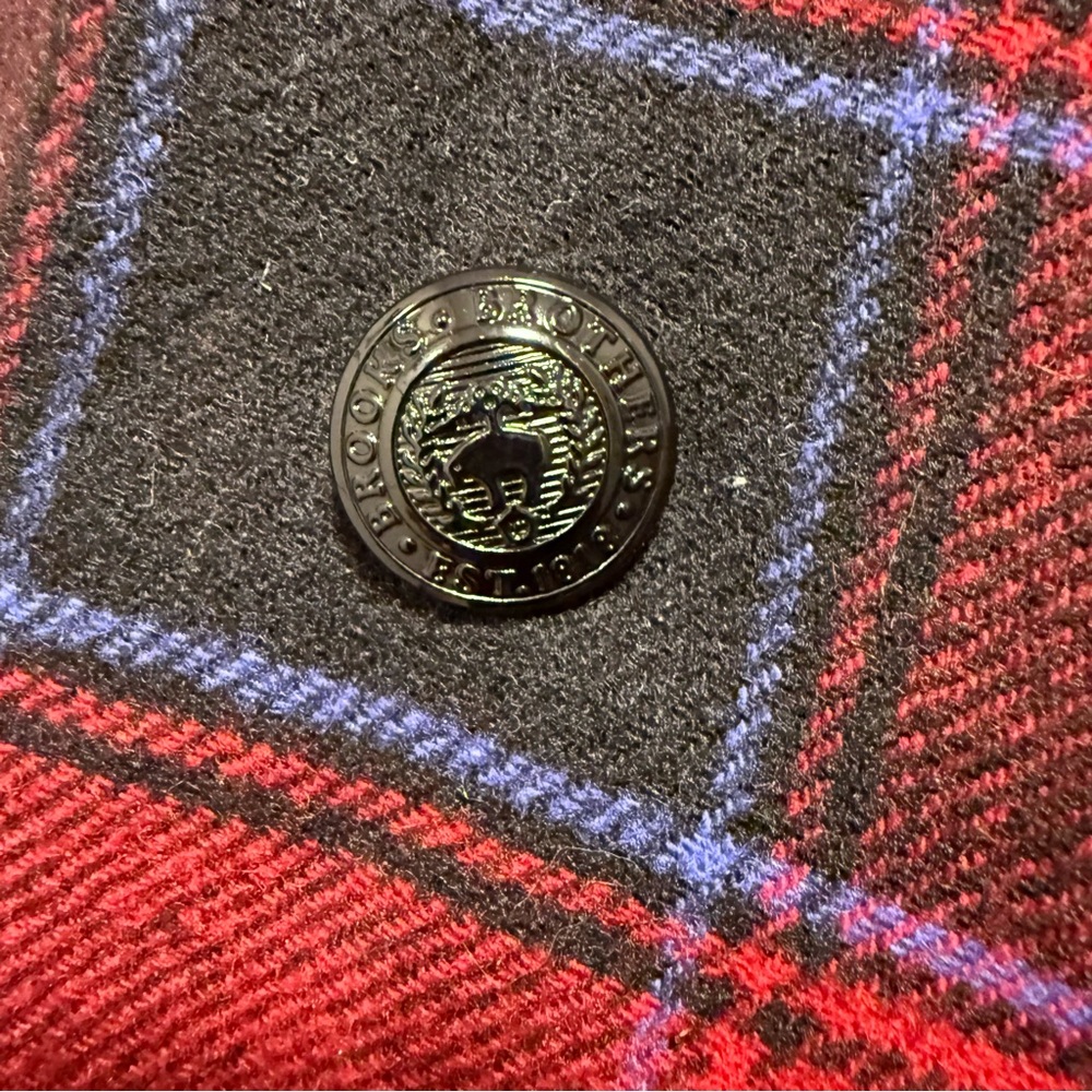Brooks Brothers Red Fleece Buffalo Plaid Wool Pea Coat | Dark Academia Red Sz 8 - Picture 7 of 10